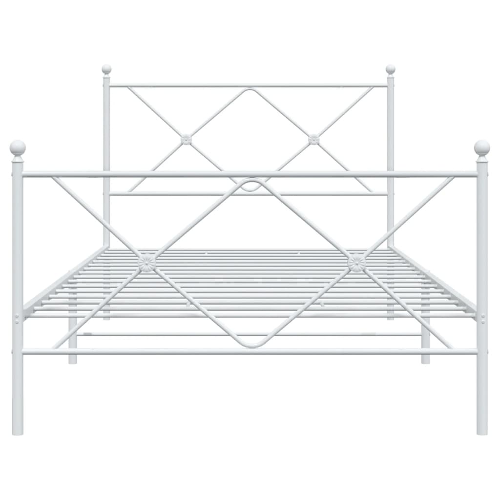 Metal Bed Frame without Mattress with Footboard White 107x203cm