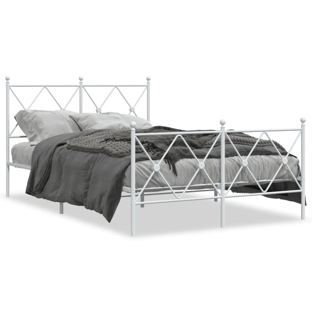Metal Bed Frame without Mattress with Footboard White 120x190cm
