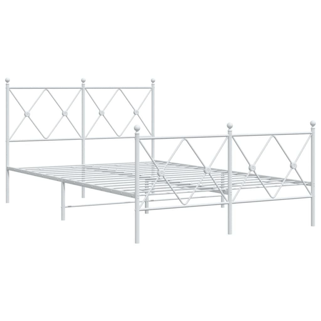 Metal Bed Frame without Mattress with Footboard White 120x190cm