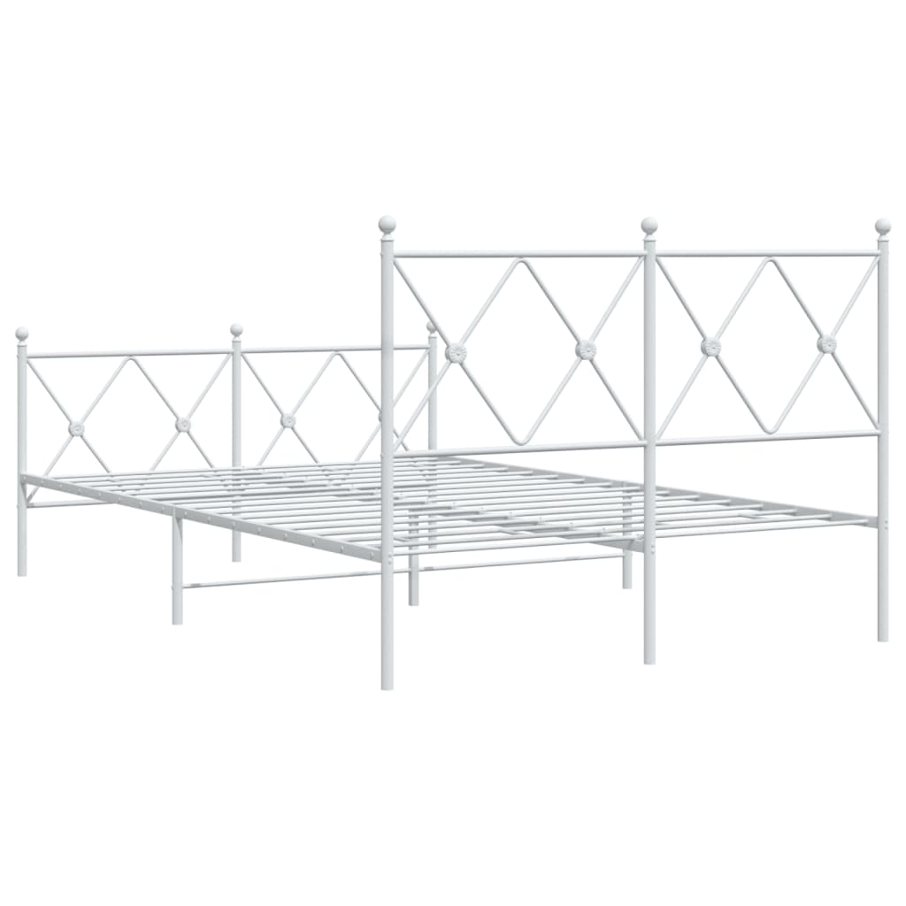 Metal Bed Frame without Mattress with Footboard White 120x190cm