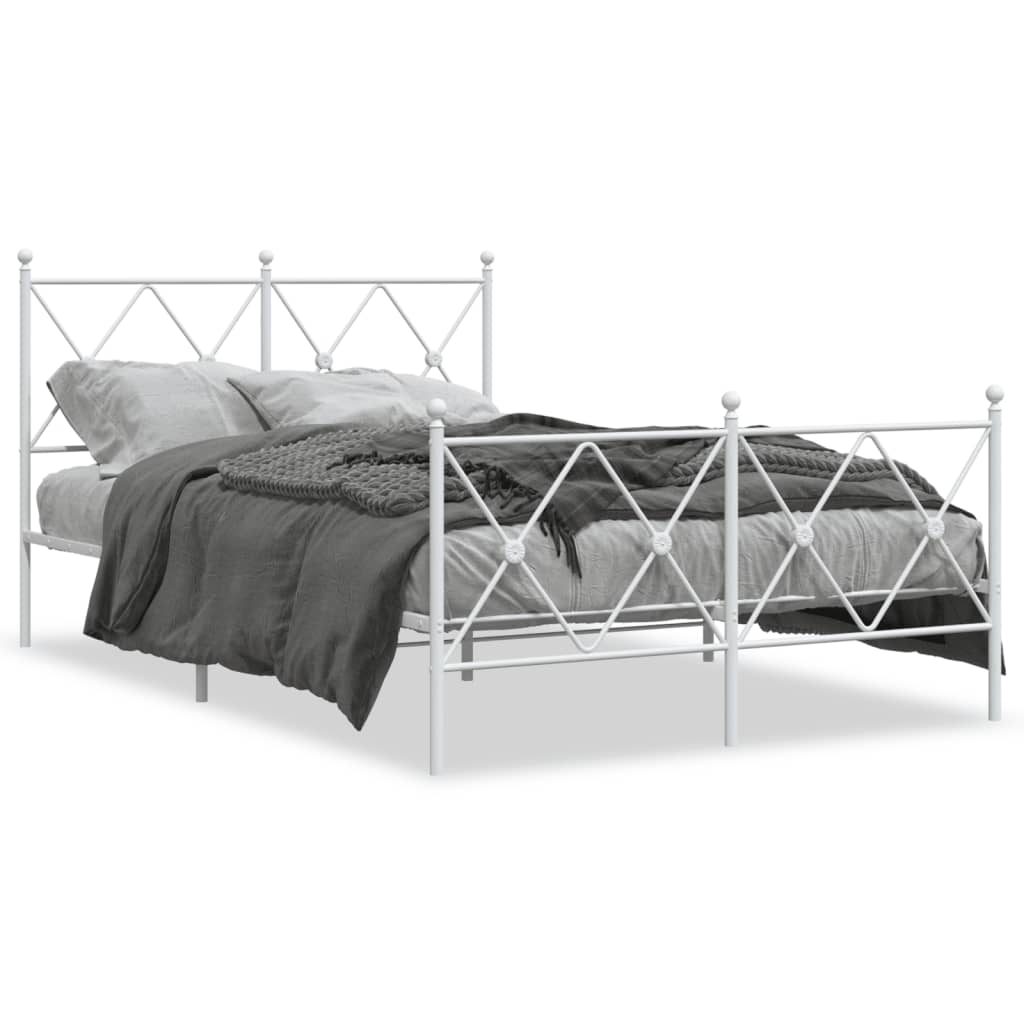 Metal Bed Frame without Mattress with Footboard White 120x200cm