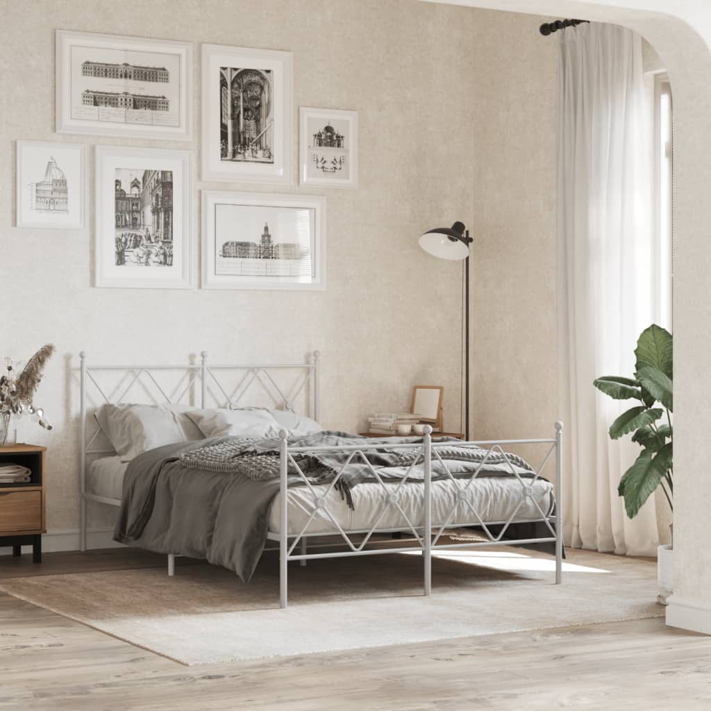 Metal Bed Frame without Mattress with Footboard White 120x200cm