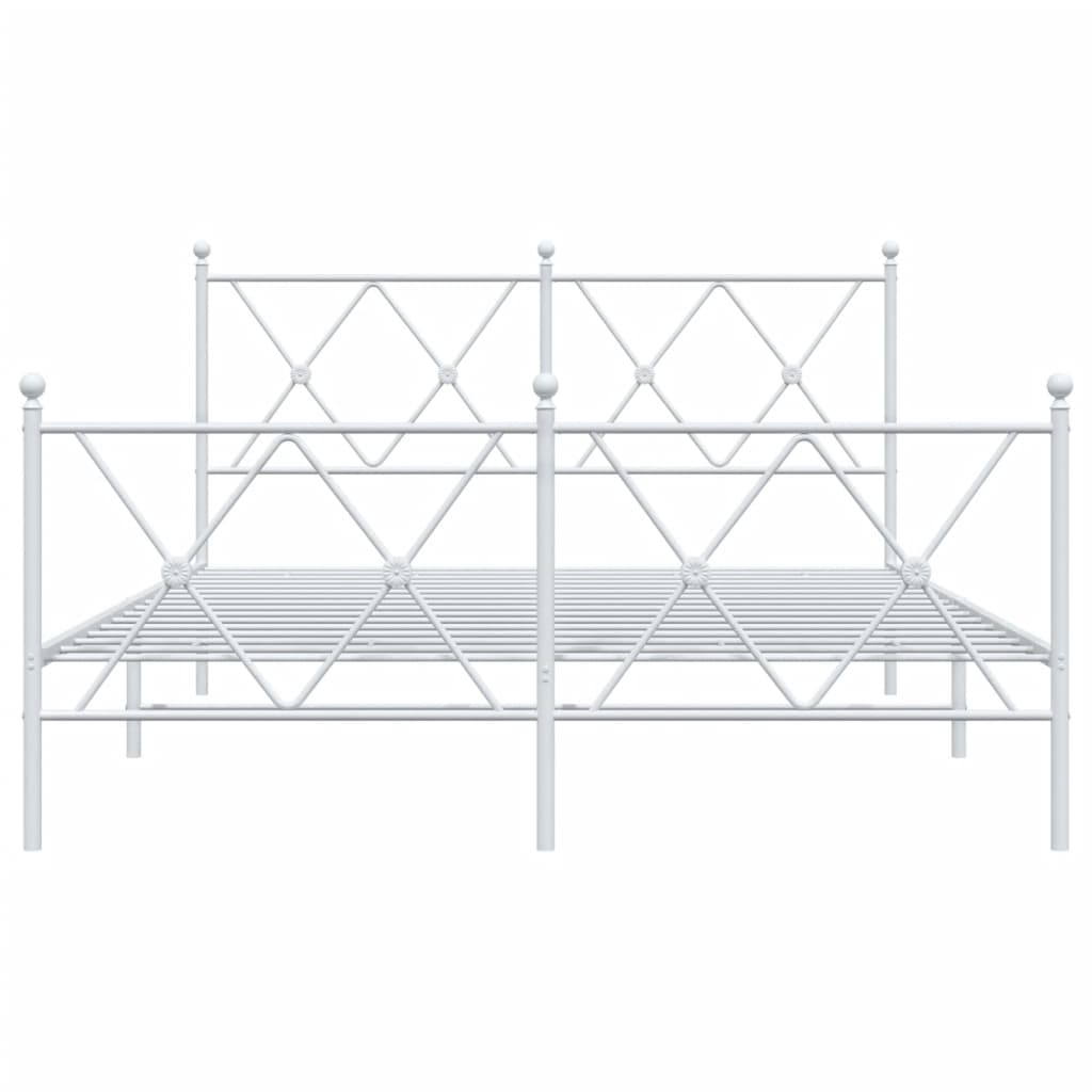 Metal Bed Frame without Mattress with Footboard White 137x190cm