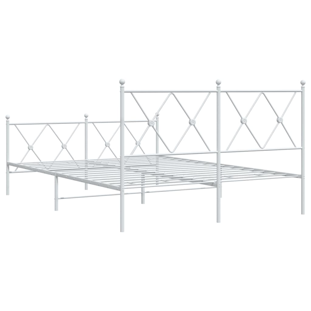 Metal Bed Frame without Mattress with Footboard White 137x190cm
