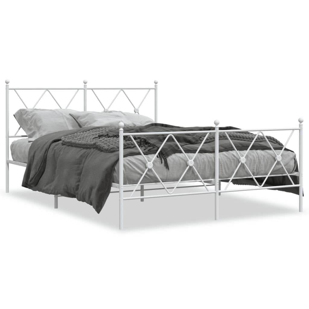 Metal Bed Frame without Mattress with Footboard White 140x190cm
