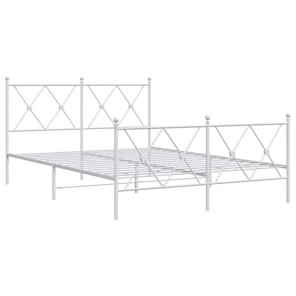 Metal Bed Frame without Mattress with Footboard White 140x190cm