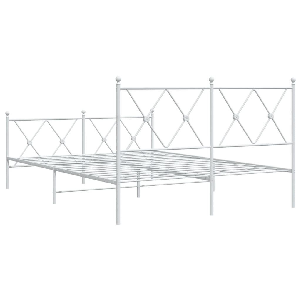 Metal Bed Frame without Mattress with Footboard White 140x190cm