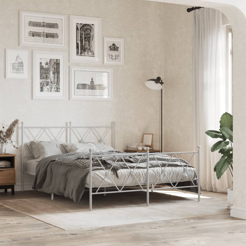 Metal Bed Frame without Mattress with Footboard White 140x190cm