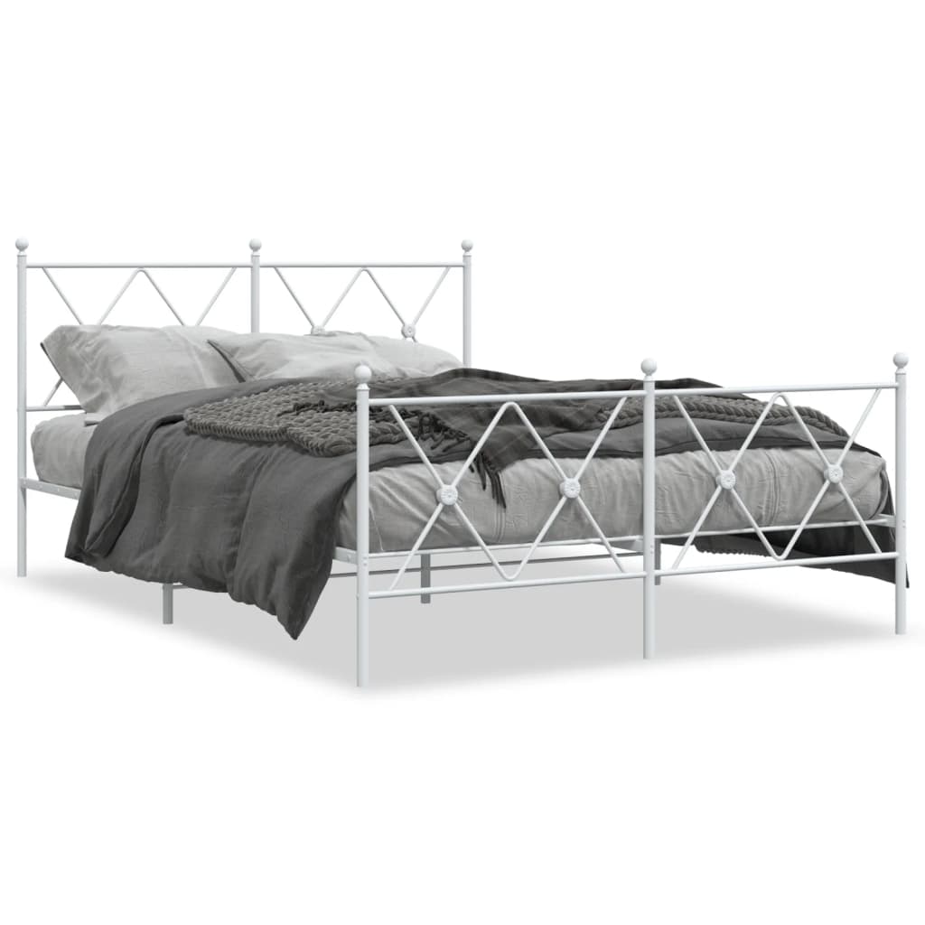 Metal Bed Frame without Mattress with Footboard White 140x200cm