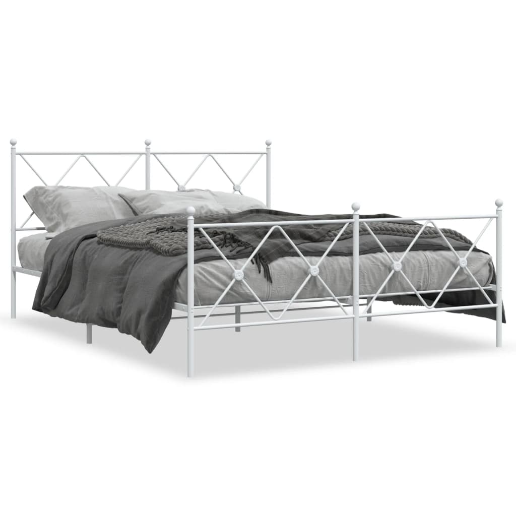 Metal Bed Frame without Mattress with Footboard White 150x200cm