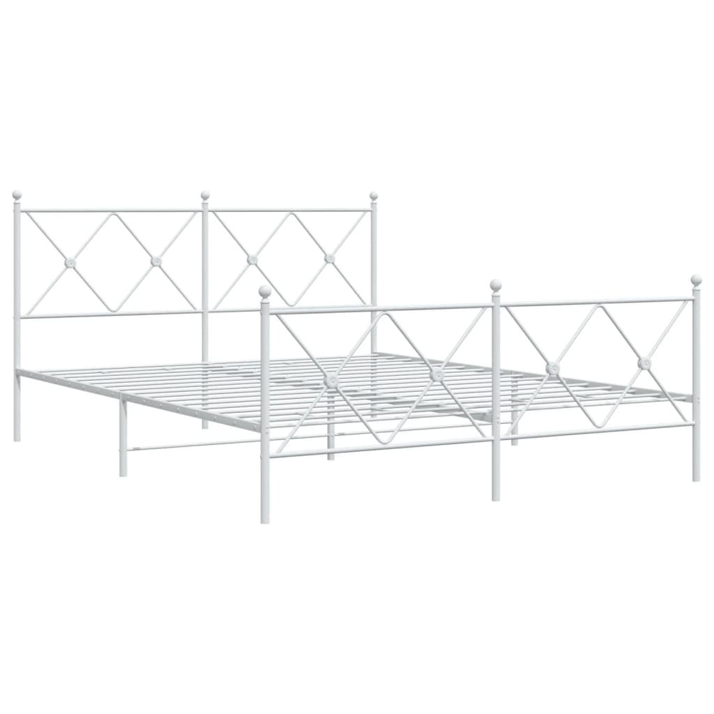 Metal Bed Frame without Mattress with Footboard White 150x200cm