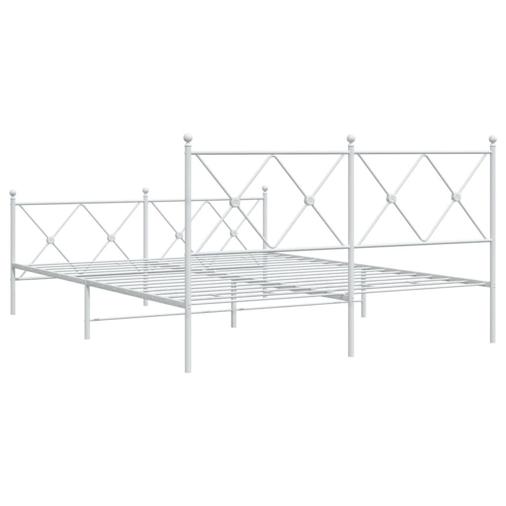Metal Bed Frame without Mattress with Footboard White 150x200cm