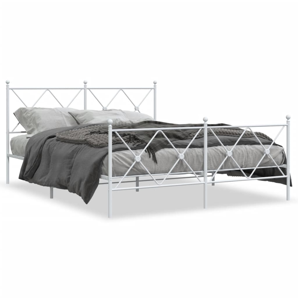 Metal Bed Frame without Mattress with Footboard White 160x200cm