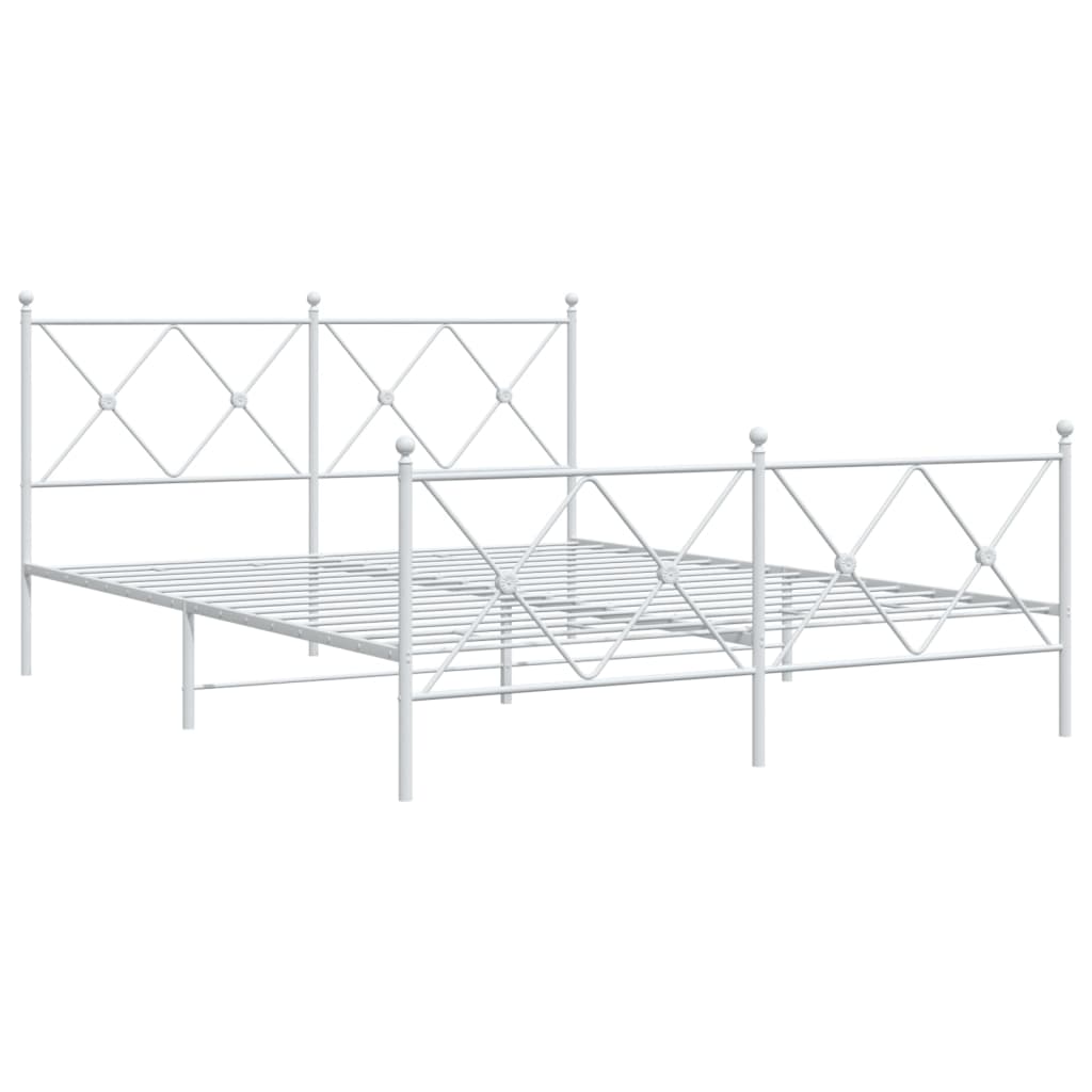 Metal Bed Frame without Mattress with Footboard White 160x200cm