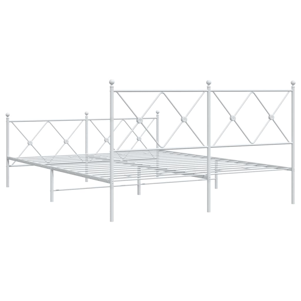 Metal Bed Frame without Mattress with Footboard White 160x200cm