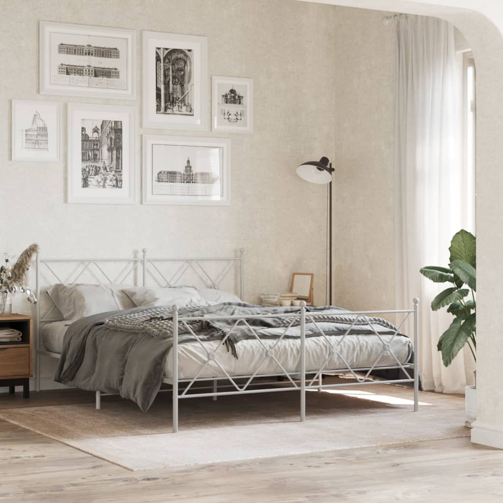 Metal Bed Frame without Mattress with Footboard White 160x200cm