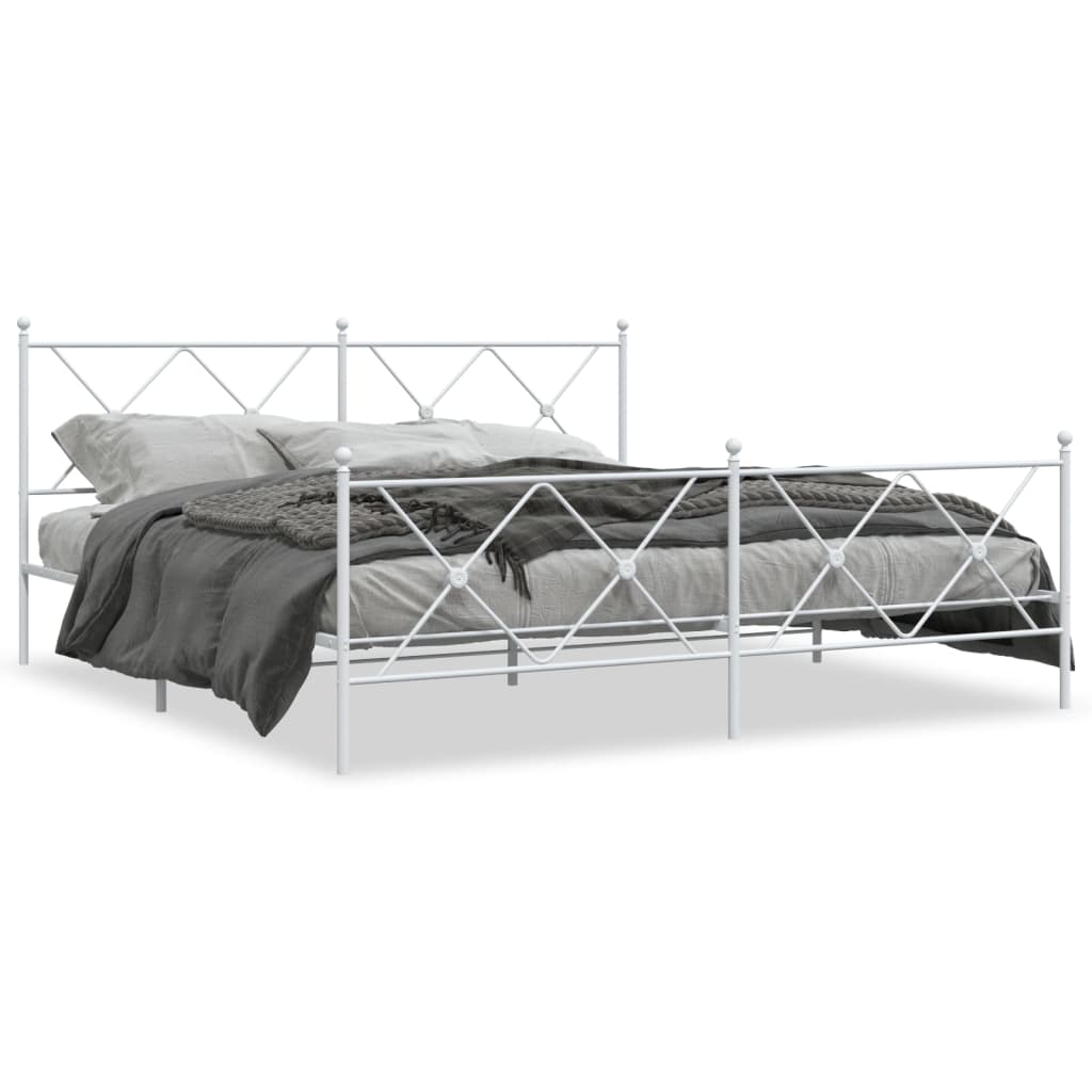 Metal Bed Frame without Mattress with Footboard White 180x200cm