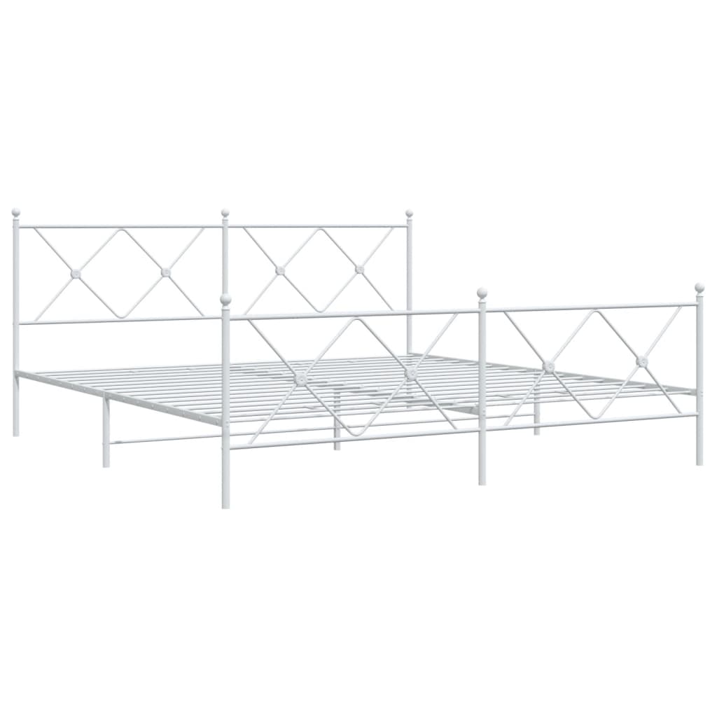 Metal Bed Frame without Mattress with Footboard White 180x200cm