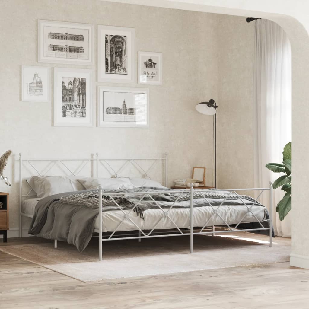 Metal Bed Frame without Mattress with Footboard White 183x213cm
