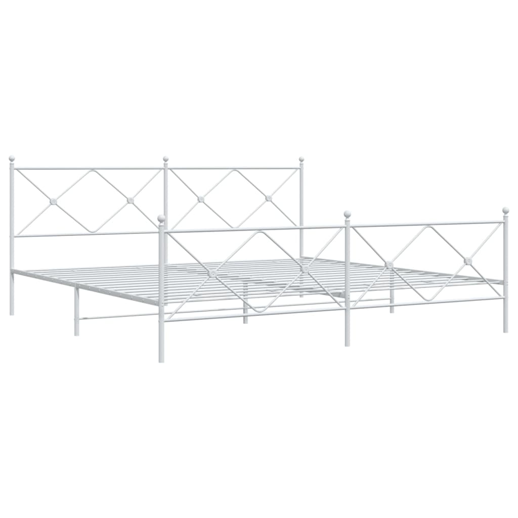 Metal Bed Frame without Mattress with Footboard White 193x203cm