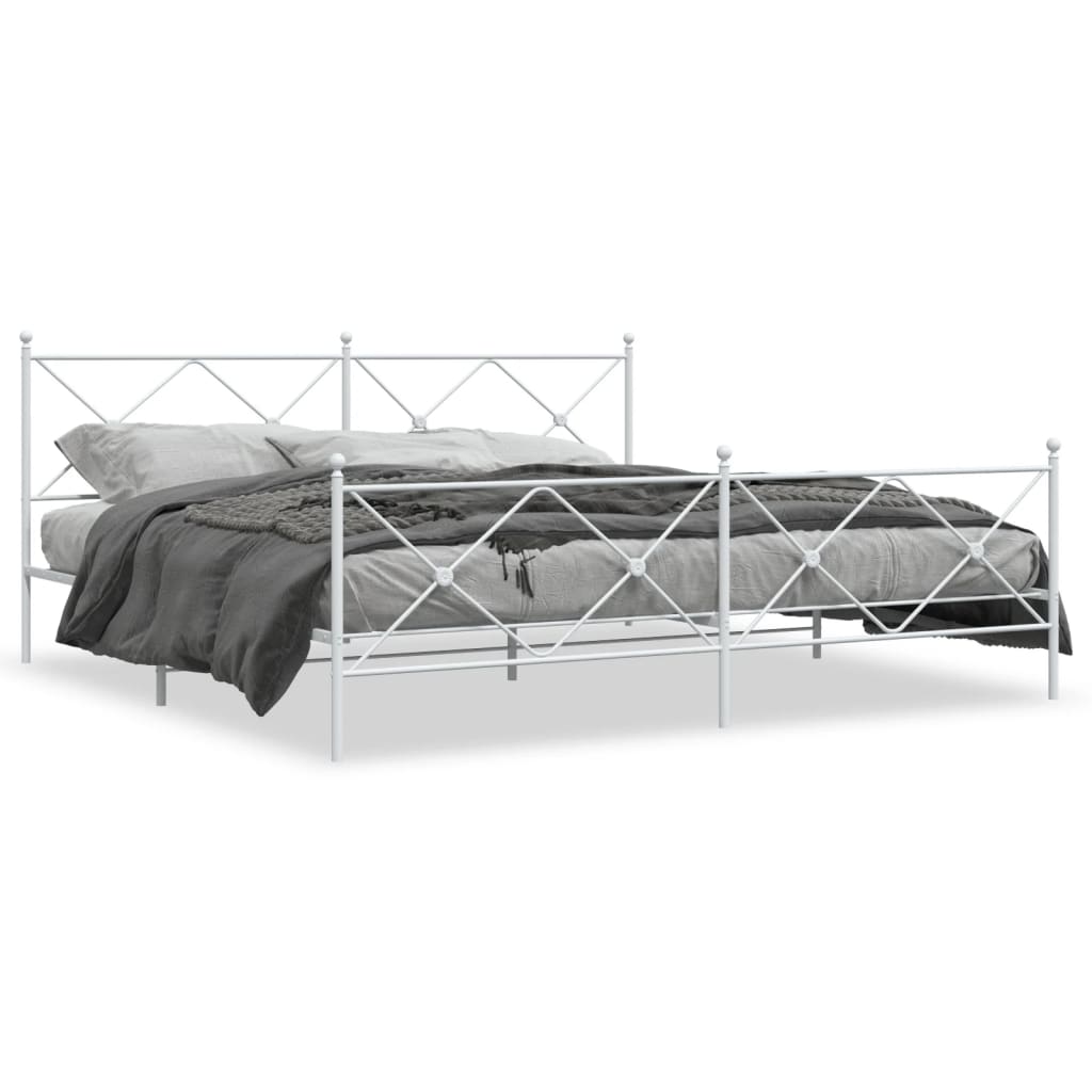 Metal Bed Frame without Mattress with Footboard White 200x200cm
