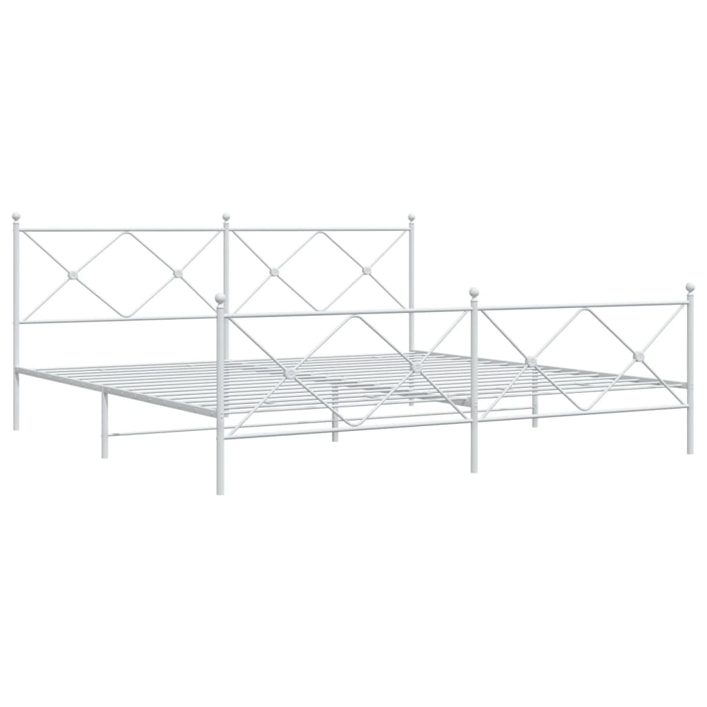 Metal Bed Frame without Mattress with Footboard White 200x200cm