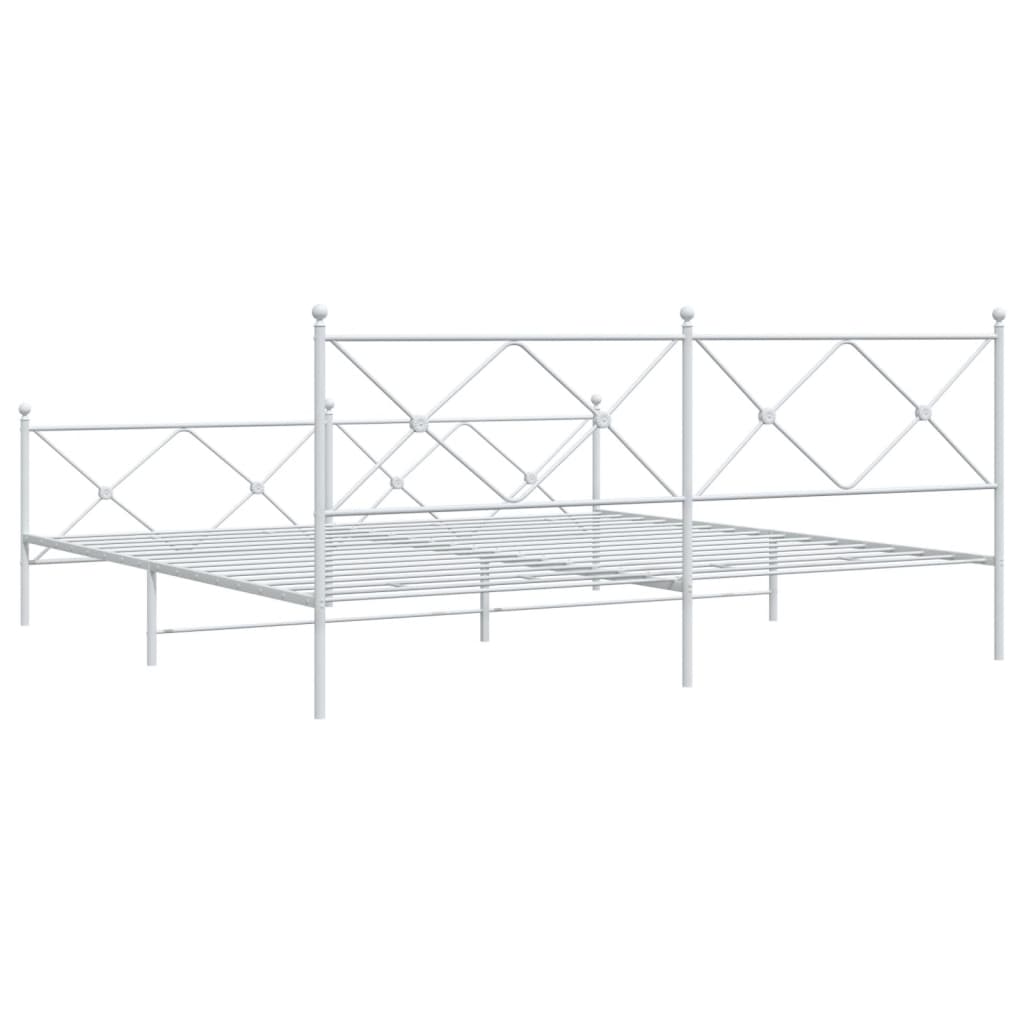 Metal Bed Frame without Mattress with Footboard White 200x200cm