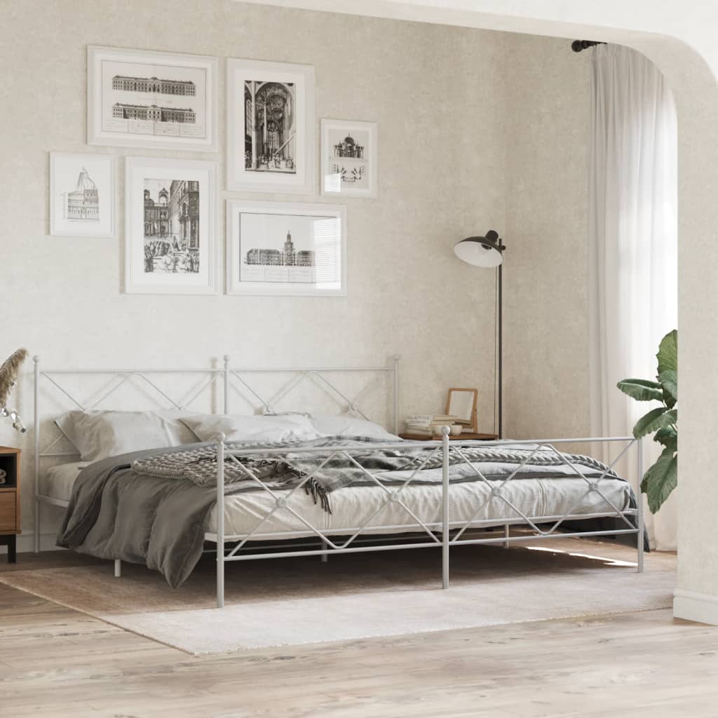 Metal Bed Frame without Mattress with Footboard White 200x200cm