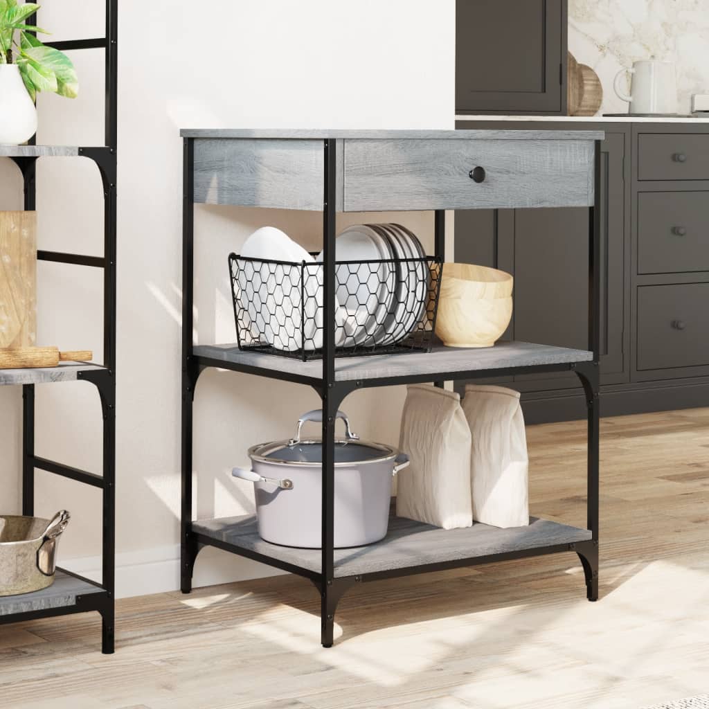 Kitchen Trolley Grey Sonoma 60x48x89.5 cm Engineered Wood