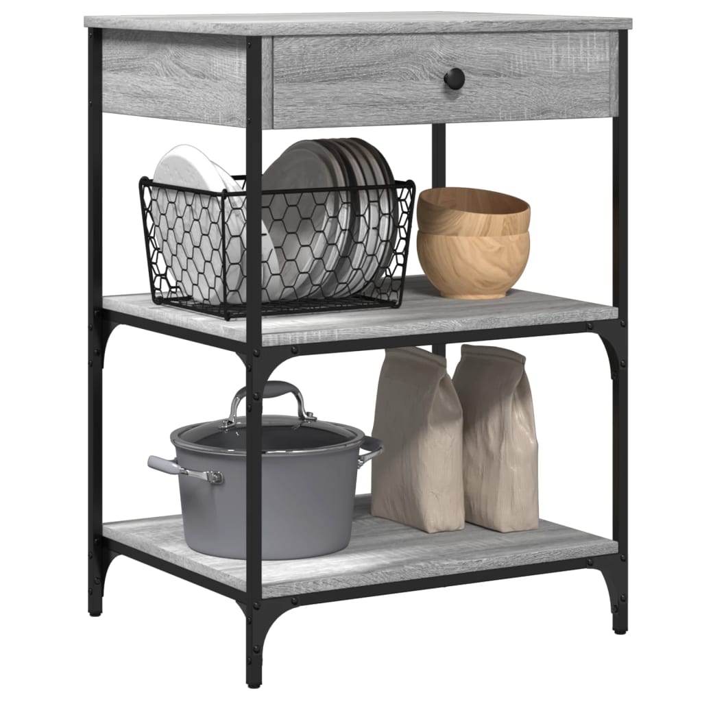 Kitchen Trolley Grey Sonoma 60x48x89.5 cm Engineered Wood