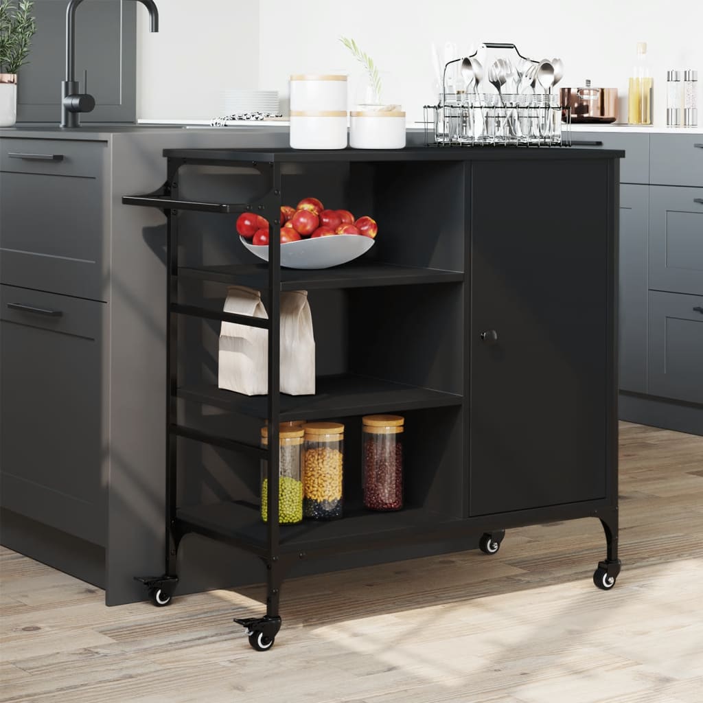 Kitchen Trolley Black 87.5x38.5x84.5 cm Engineered Wood