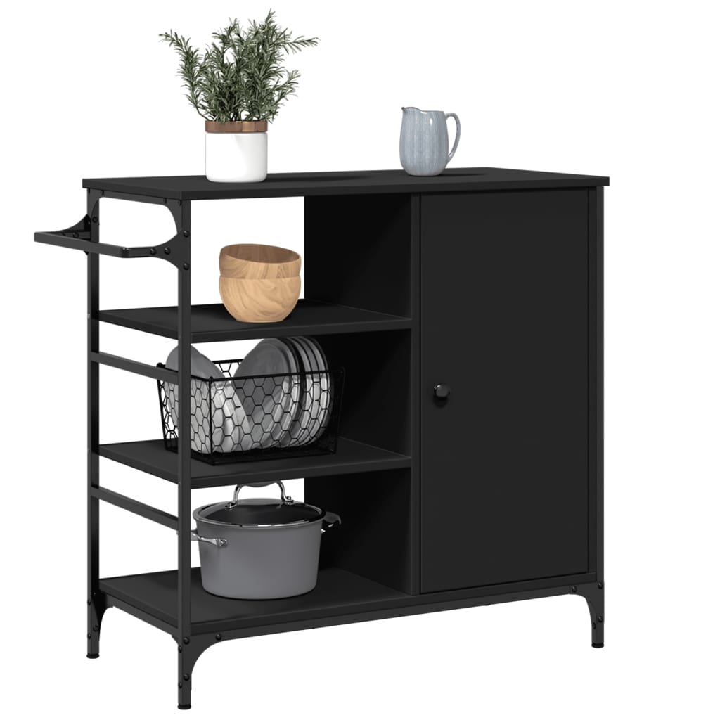 Kitchen Trolley Black 87.5x38.5x84.5 cm Engineered Wood