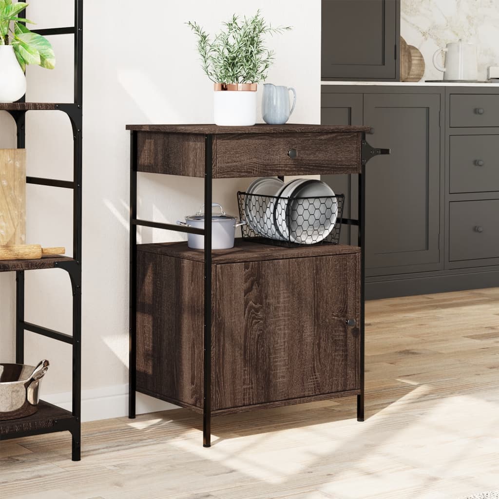 Kitchen Trolley Brown Oak 56x43x89.5 cm Engineered Wood