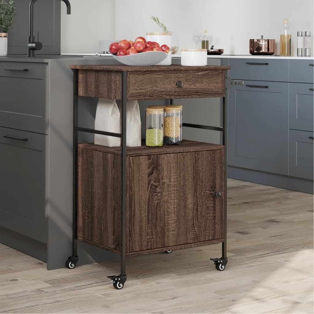 Kitchen Trolley Brown Oak 56x43x89.5 cm Engineered Wood