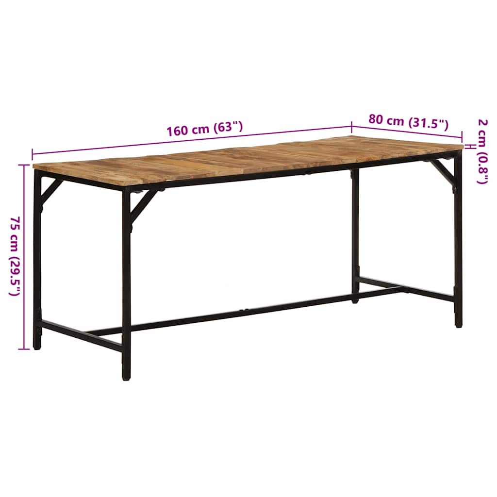 Dining Table 160x80x75 cm Solid Wood Rough Mango
