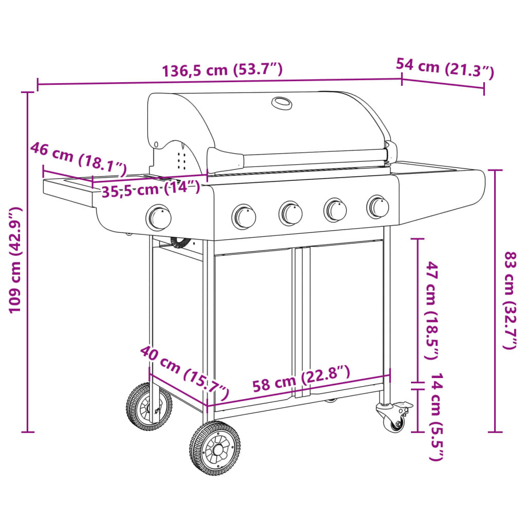Gas BBQ Grill with 5 Burners Silver Stainless Steel
