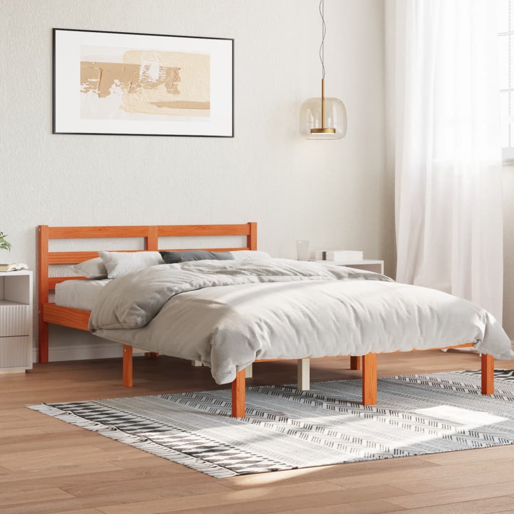 Bed Frame without Mattress Wax Brown 150x200 cm King Size Solid Wood Pine