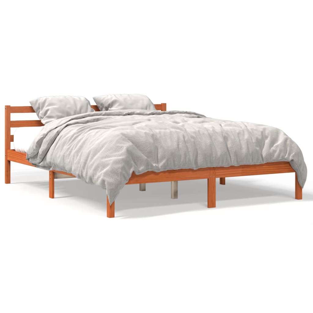 Bed Frame without Mattress Wax Brown 200x200 cm Solid Wood Pine