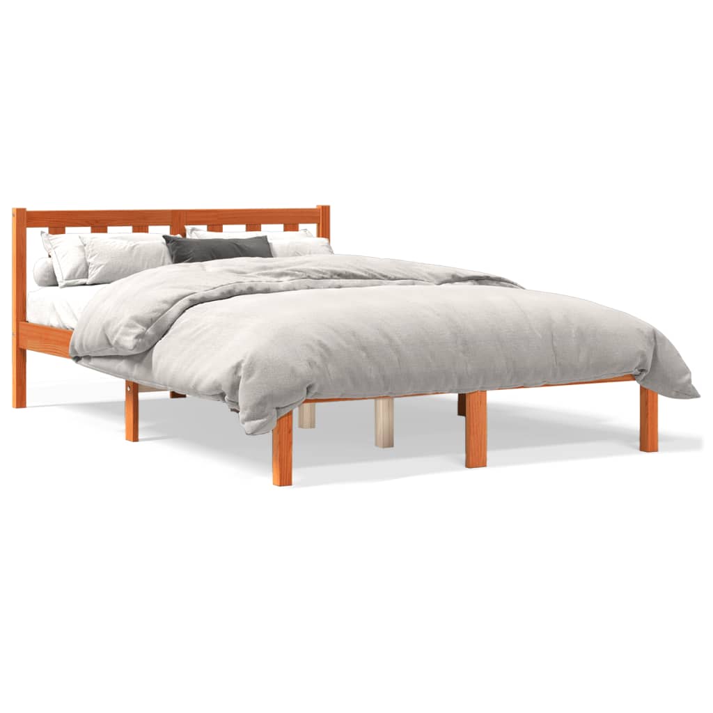Bed Frame without Mattress Wax Brown 135x190 cm Double Solid Wood Pine