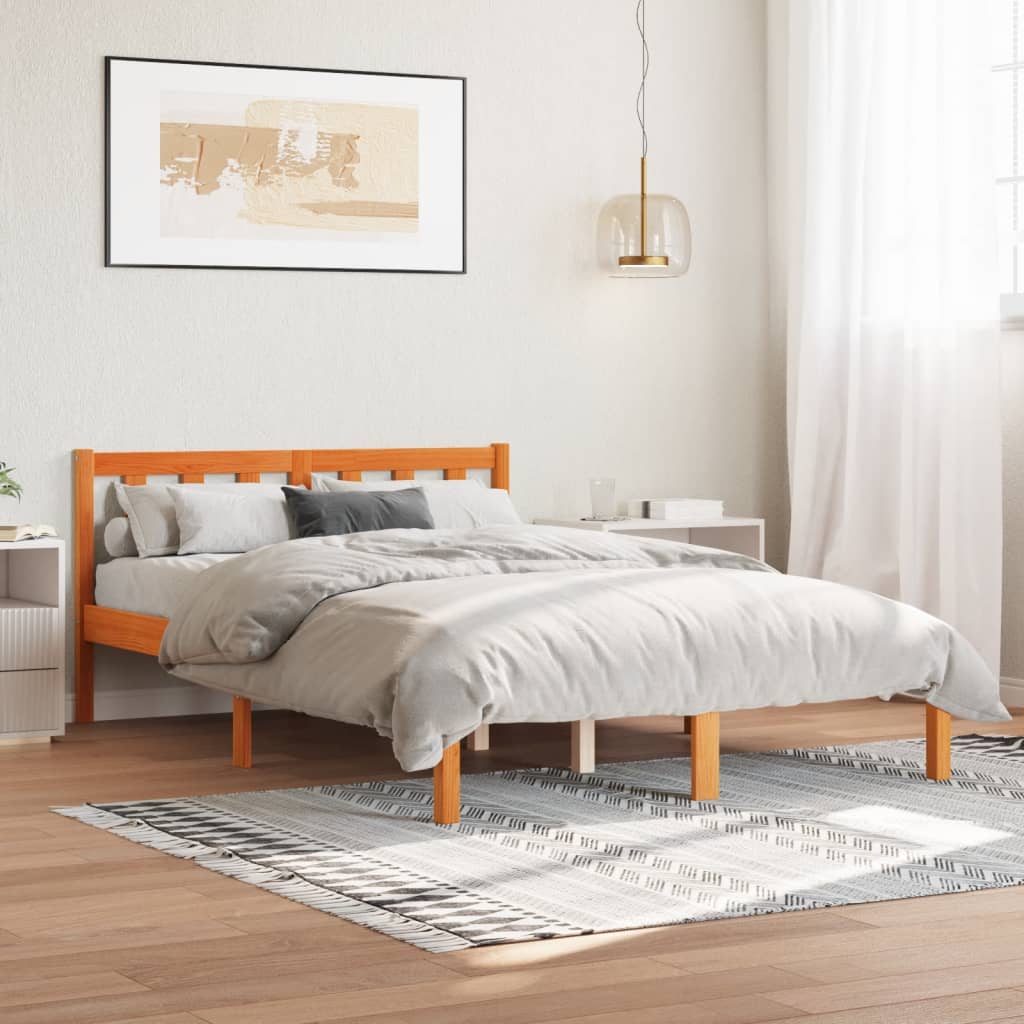 Bed Frame without Mattress Wax Brown 140x190 cm Solid Wood Pine