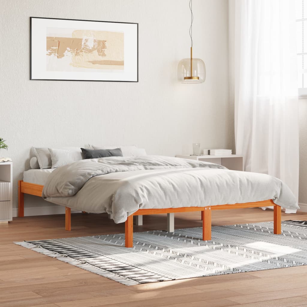 Bed Frame without Mattress Wax Brown 135x190 cm Double Solid Wood Pine