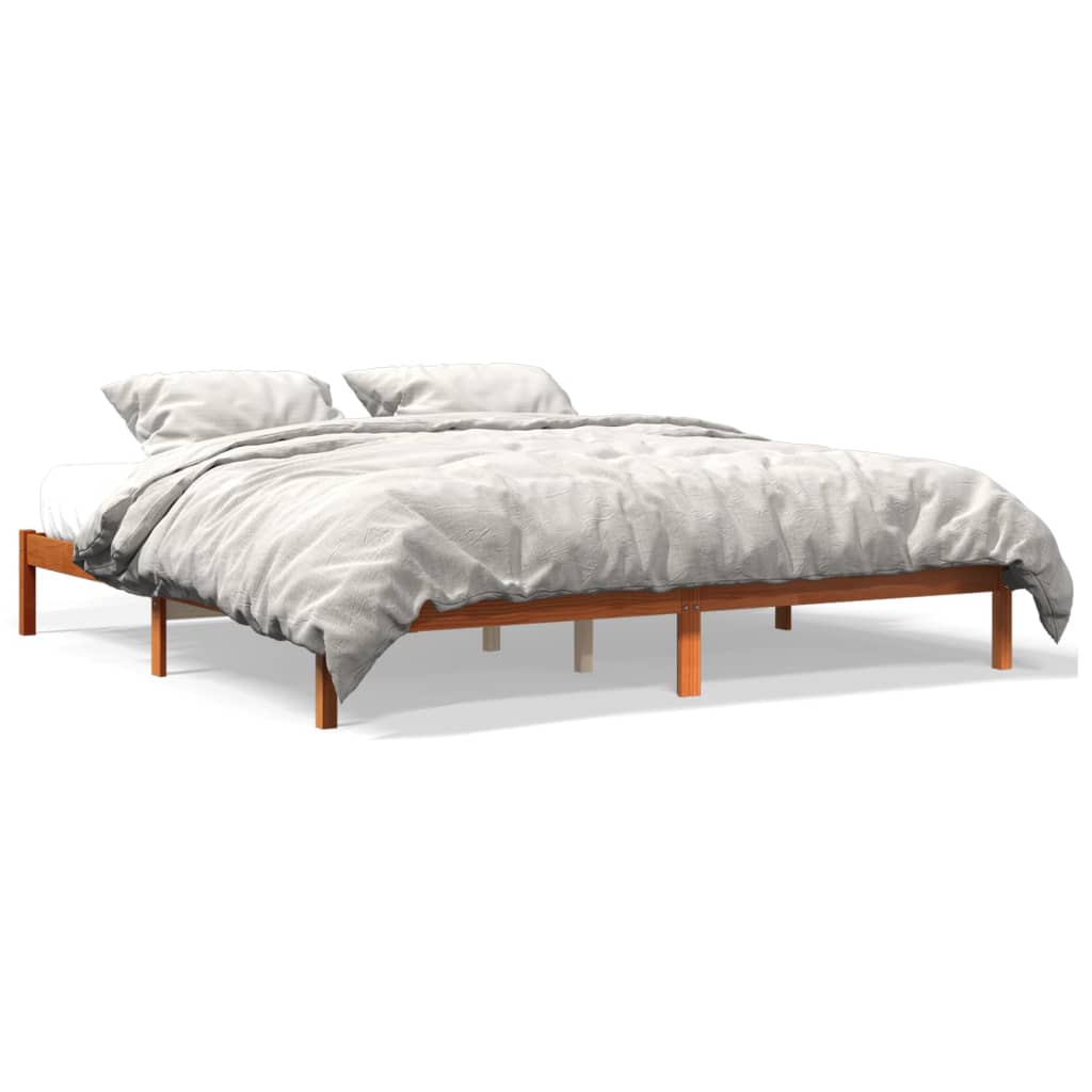 Bed Frame without Mattress Wax Brown 200x200 cm Solid Wood Pine
