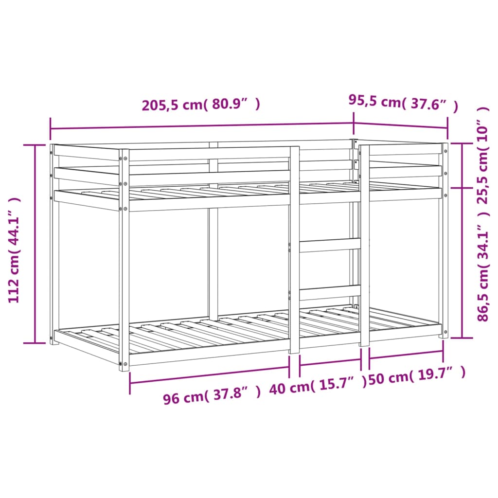Bunk Bed without Mattress Wax Brown 90x200 cm Solid Wood Pine