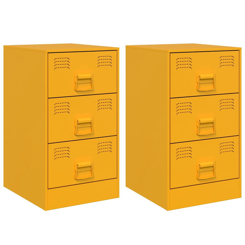Bedside Cabinets 2 pcs Mustard Yellow 34.5x39x62 cm Steel
