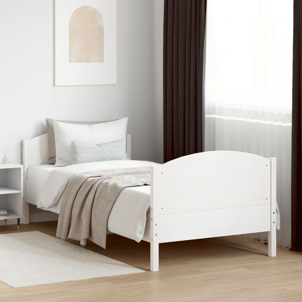 Bed Frame without Mattress White 100x200 cm Solid Wood Pine