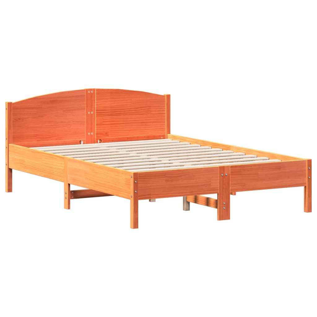 Bed Frame without Mattress Wax Brown 135x190 cm Double Solid Wood Pine