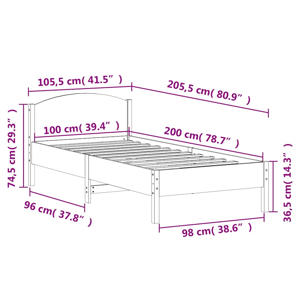 Bed Frame without Mattress White 100x200 cm Solid Wood Pine
