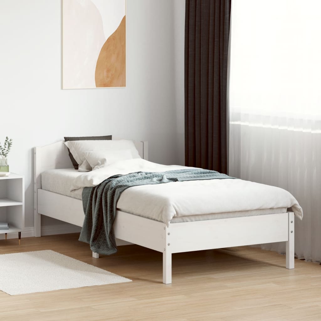Bed Frame without Mattress White 75x190 cm Small Single Solid Wood Pine