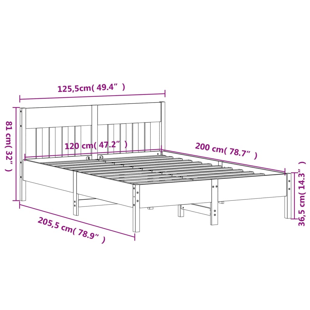 Bed Frame without Mattress 120x200 cm Solid Wood Pine