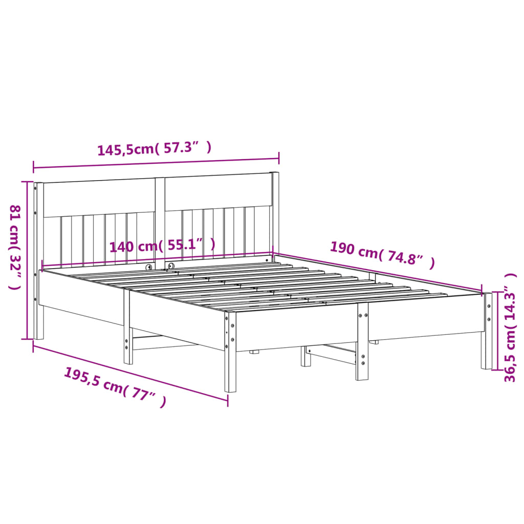 Bed Frame without Mattress 140x190 cm Solid Wood Pine